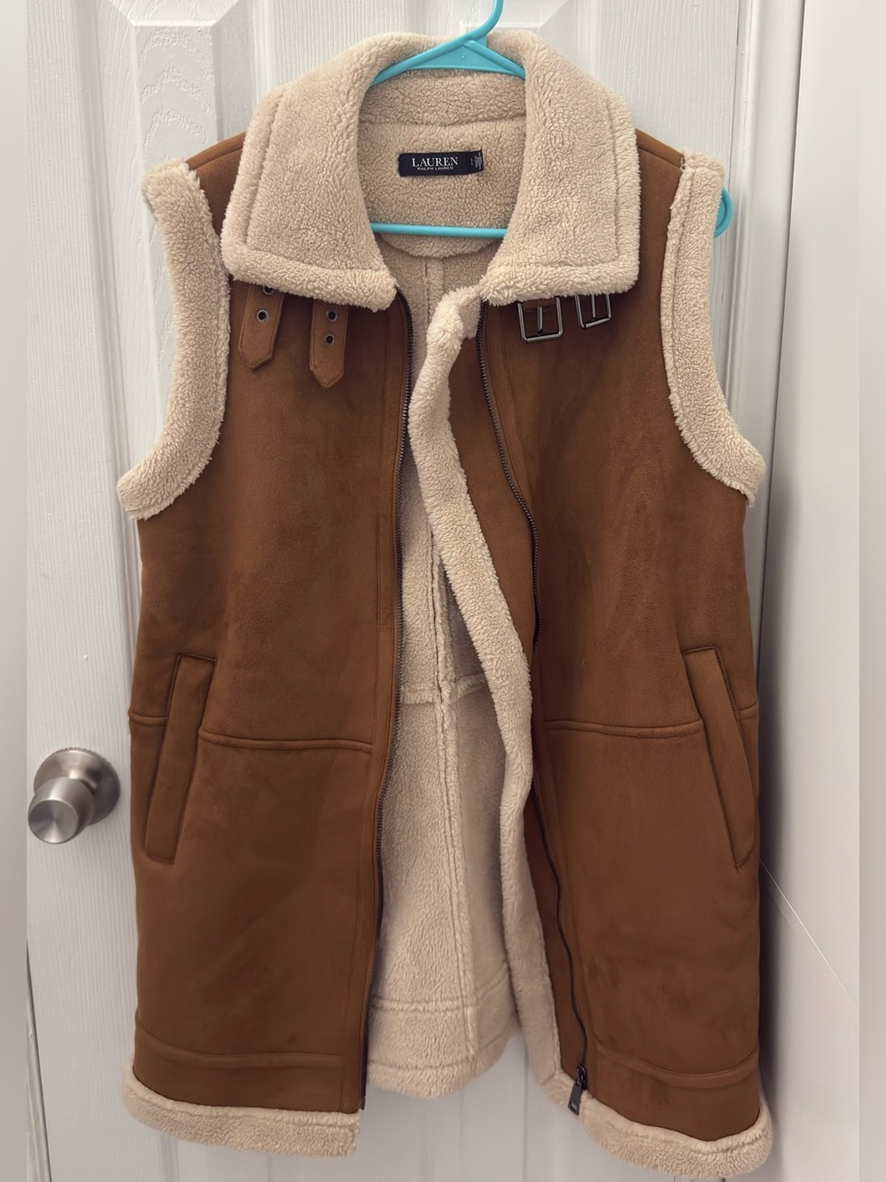 Ralph Lauren Brown Suede Sleeveless Teddy-Lined Vest